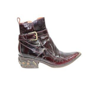 DONALD J. PLINER Italian Boots Western Black Cherry Patent Leather Ankle Boots 6